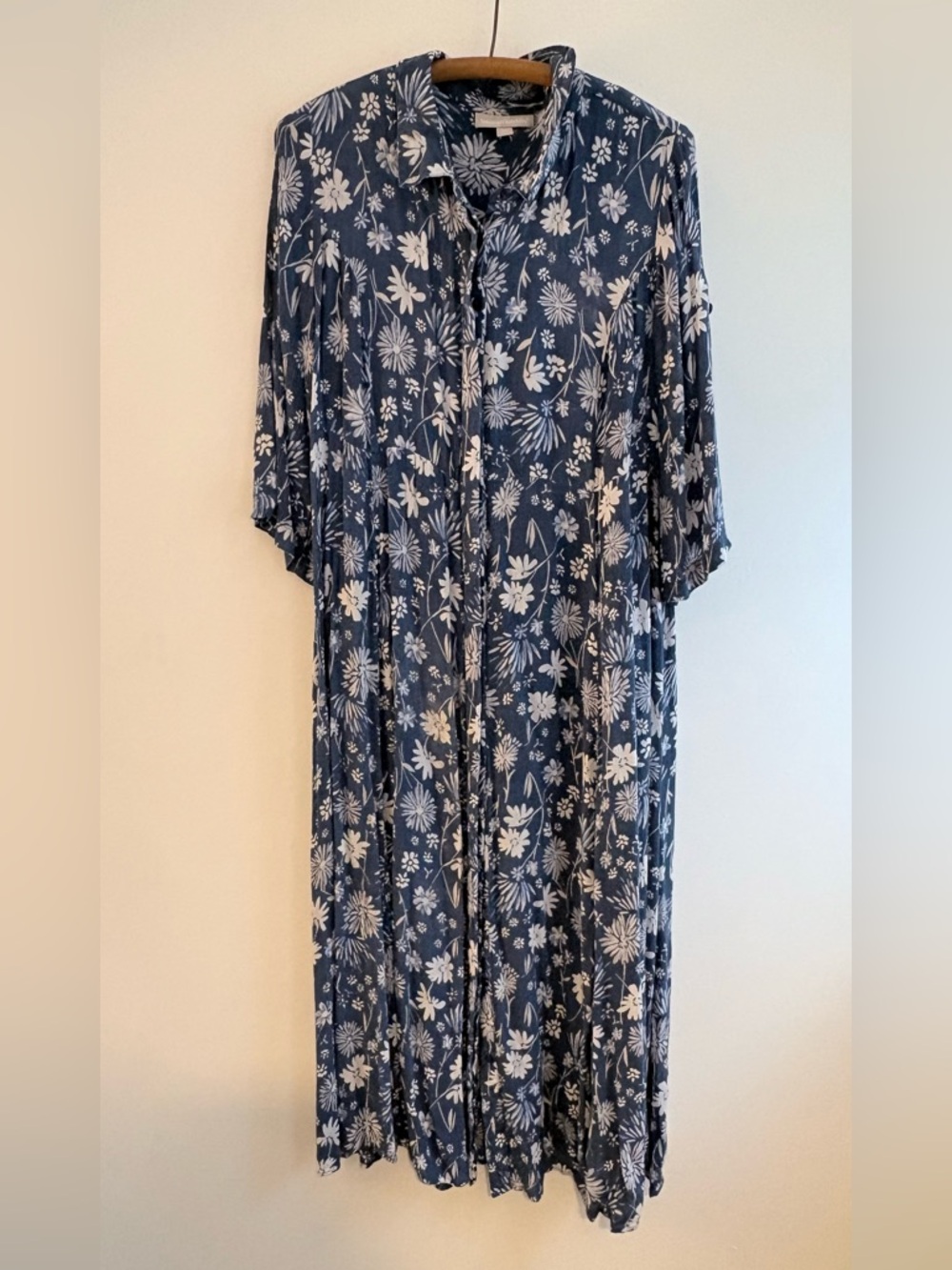 90s / Y2K Blue Floral Print Cotton Shirtdress, size 16W